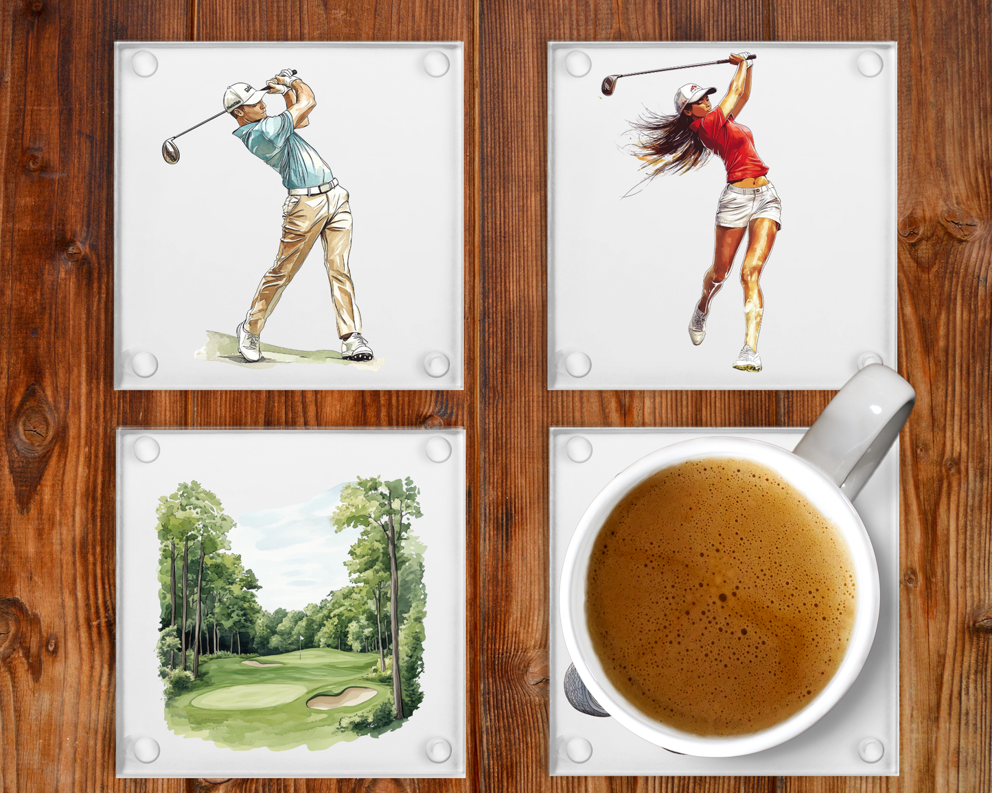 Golf Glass Coaster Set (4 Pack)