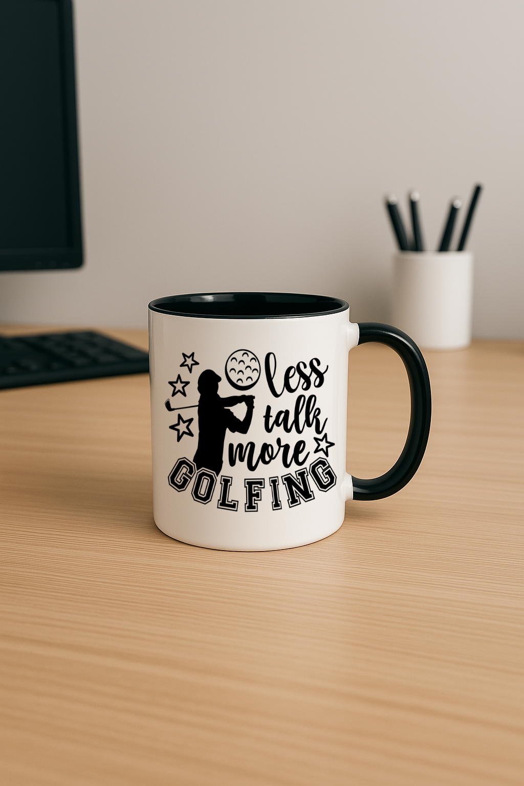 Black Coloured Mug - Less Talk More Golfing