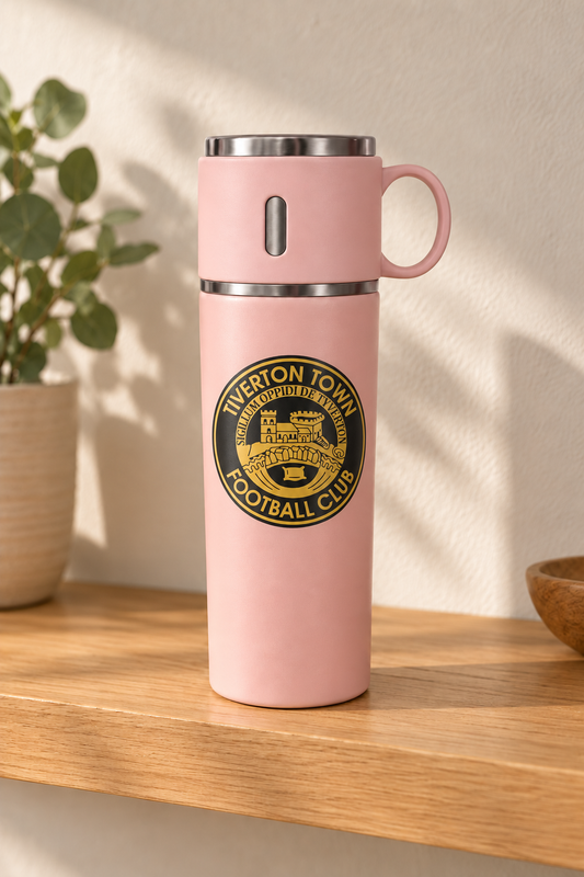 Tiverton Town FC - Travel Flask with Cup Lid - Pink