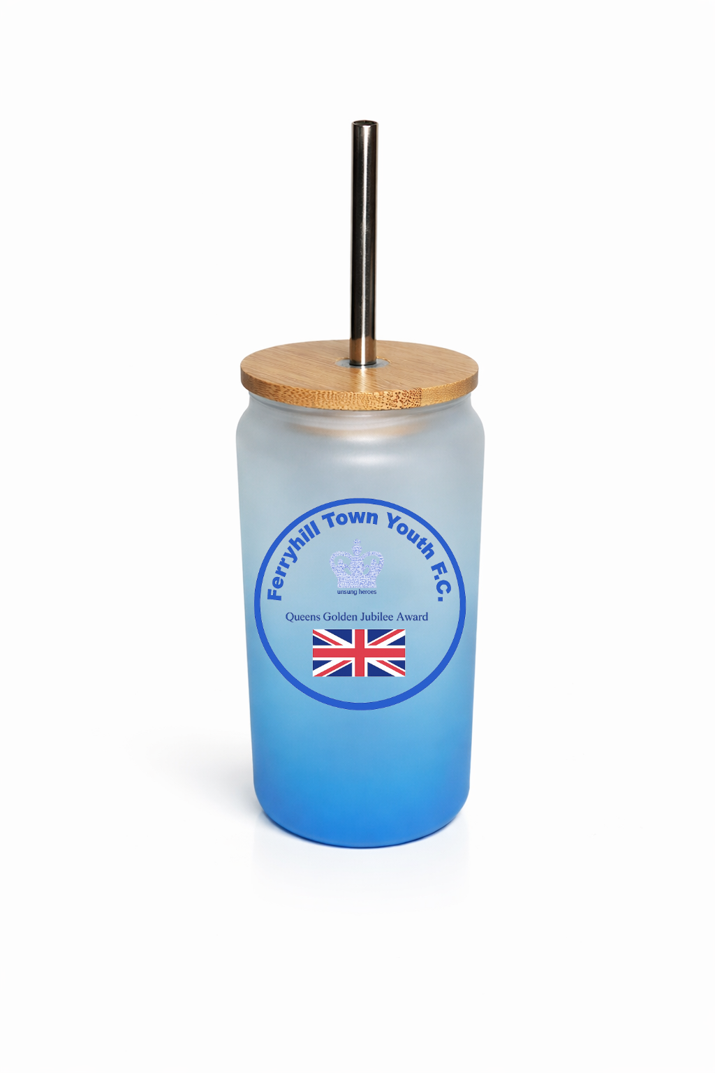 Ferryhill Town Youth FC - Bamboo Lid Glass Jar - Sky Blue