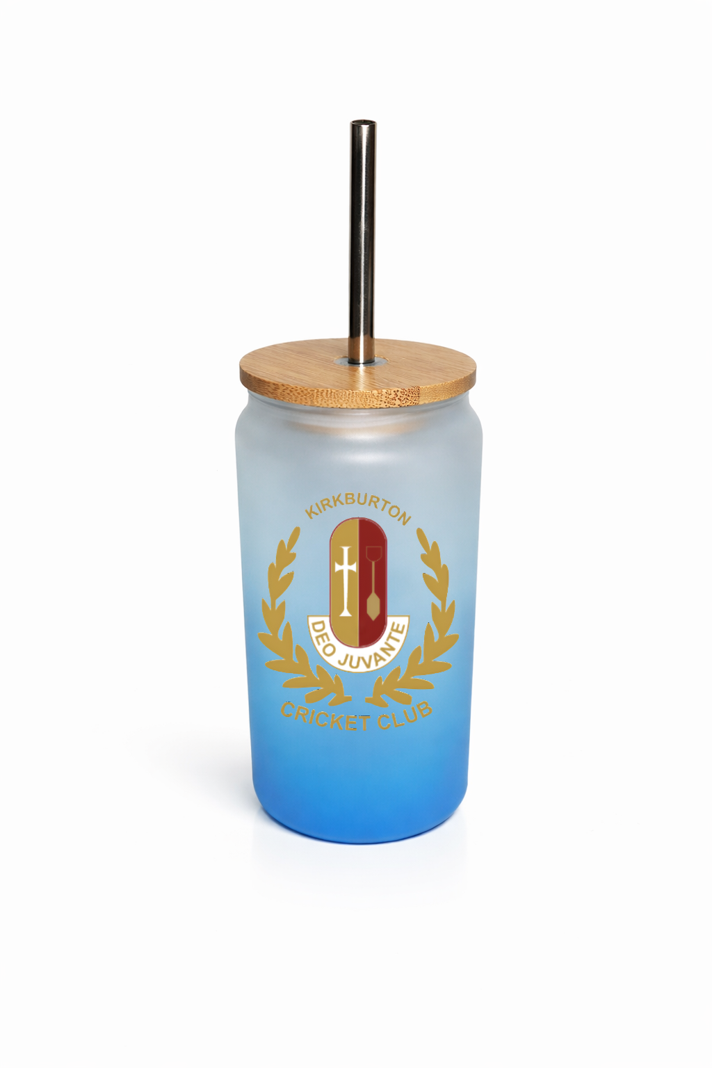 Kirkburton Cricket Club - Bamboo Lid Glass Jar - Sky Blue