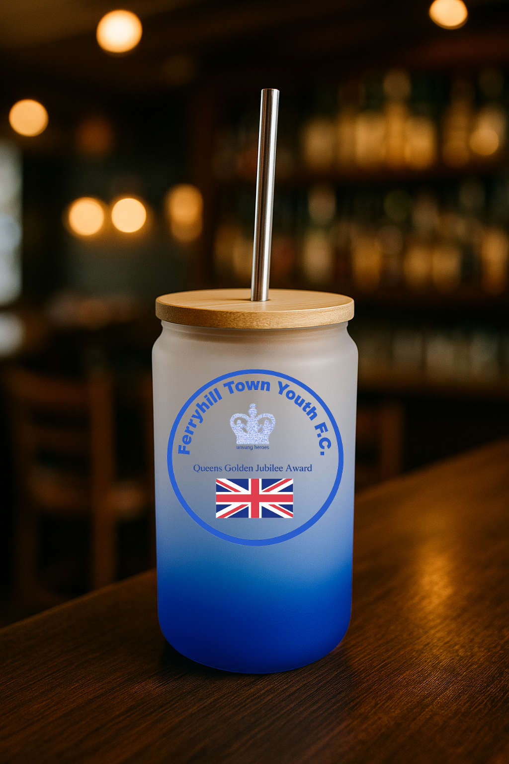 Ferryhill Town Youth FC - Bamboo Lid Glass Jar - Navy Blue
