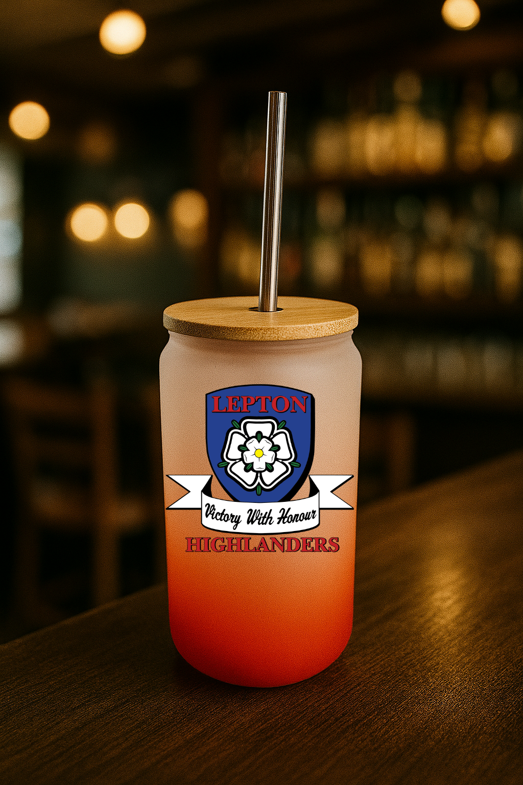 Lepton Highlanders FC, JFC, CC & SC - Bamboo Lid Glass Jar - Red