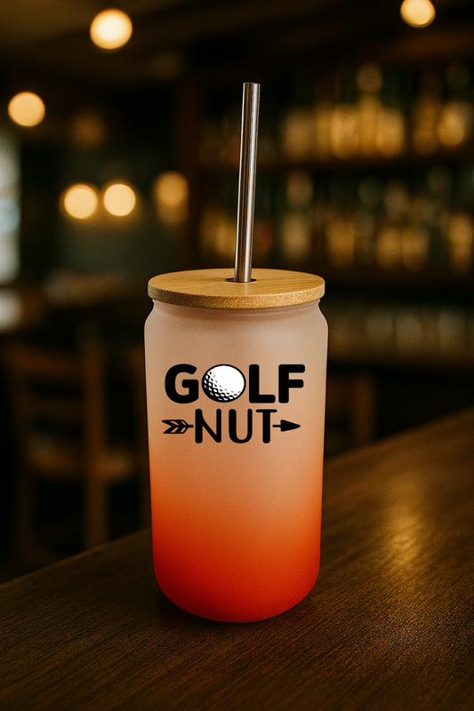 Bamboo Lid Red Glass Jar - Golf Nut