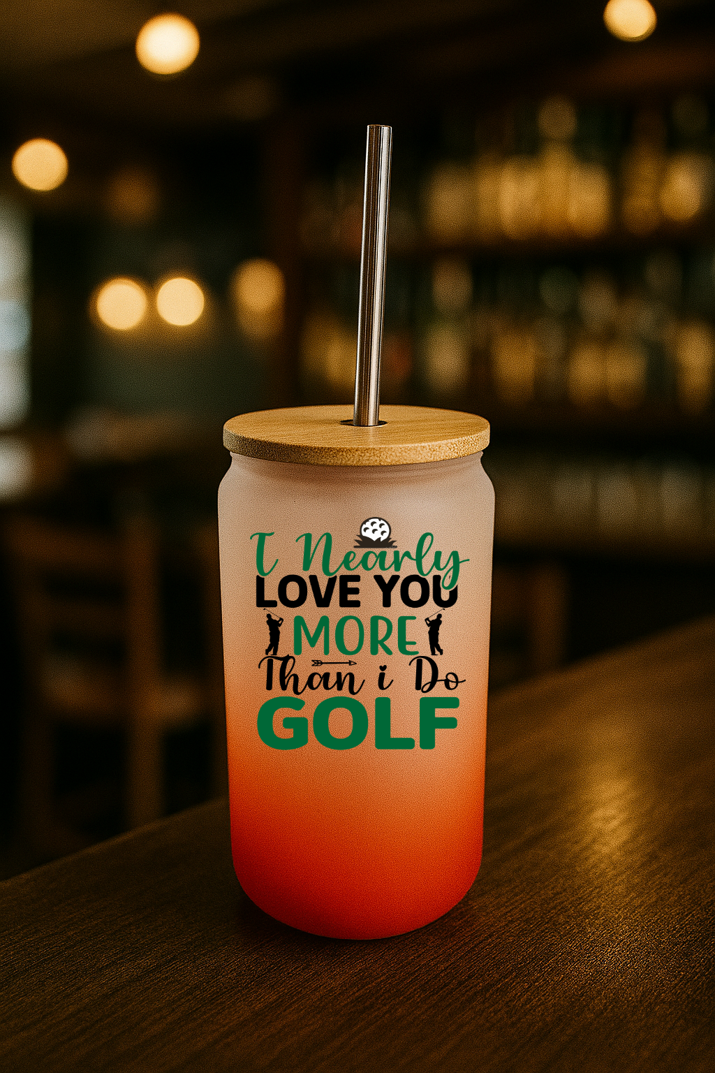 Bamboo Lid Red Glass Jar - I Nearly Love You More Than I Love Golf