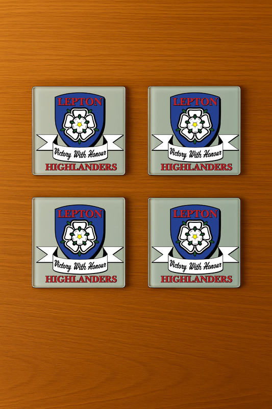 Lepton Highlanders FC, JFC, CC & SC - Glass Coasters (4)