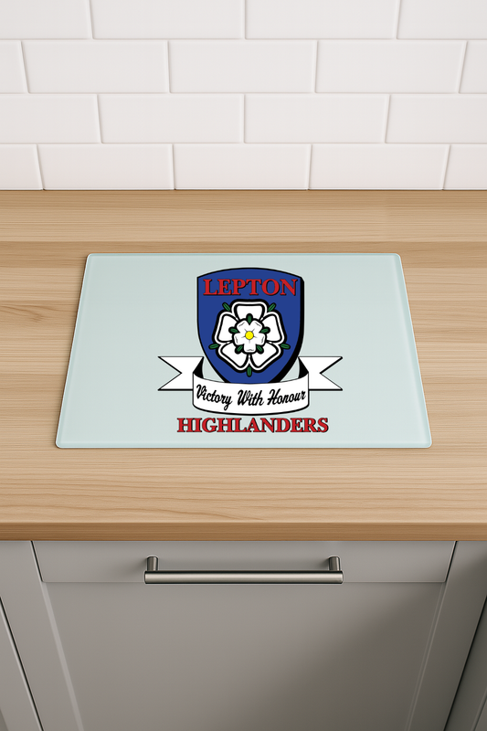 Lepton Highlanders FC, JFC, CC & SC - Chinchilla Glass Chopping Board