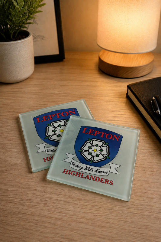 Lepton Highlanders FC, JFC, CC & SC - Glass Coasters (4)