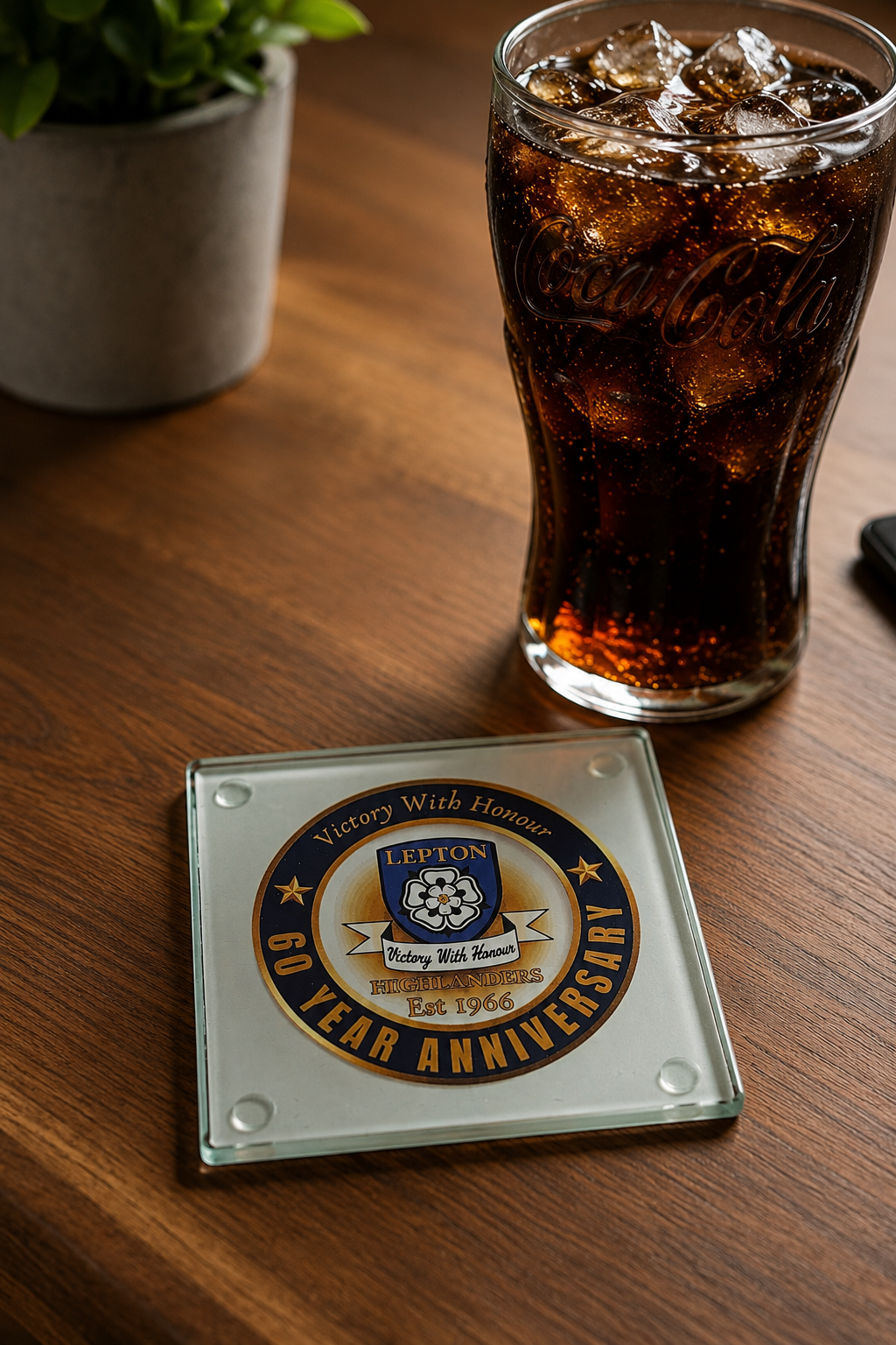 Lepton Highlanders FC, JFC, CC & SC - Glass Coasters (4)