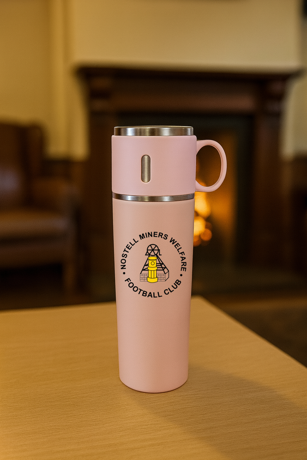 Thermos Flask With Cup Lid - Pink - Nostell Welfare Miners FC