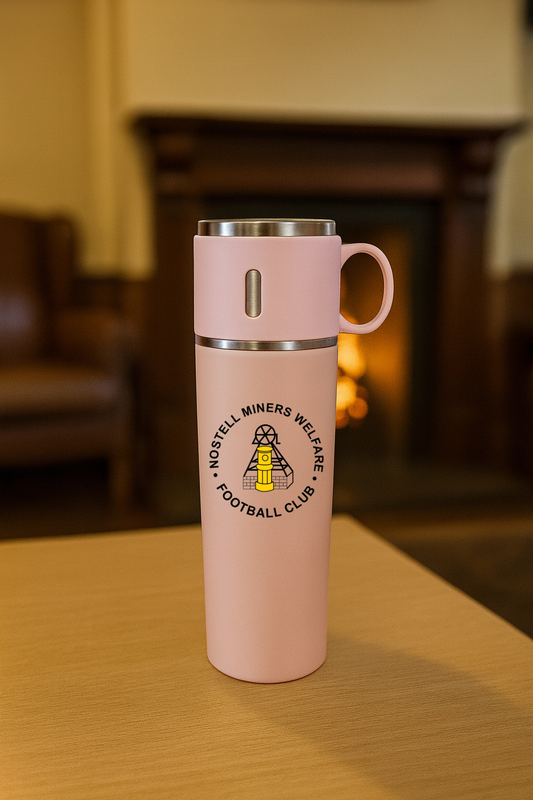 Thermos Flask With Cup Lid - Pink - Nostell Welfare Miners FC