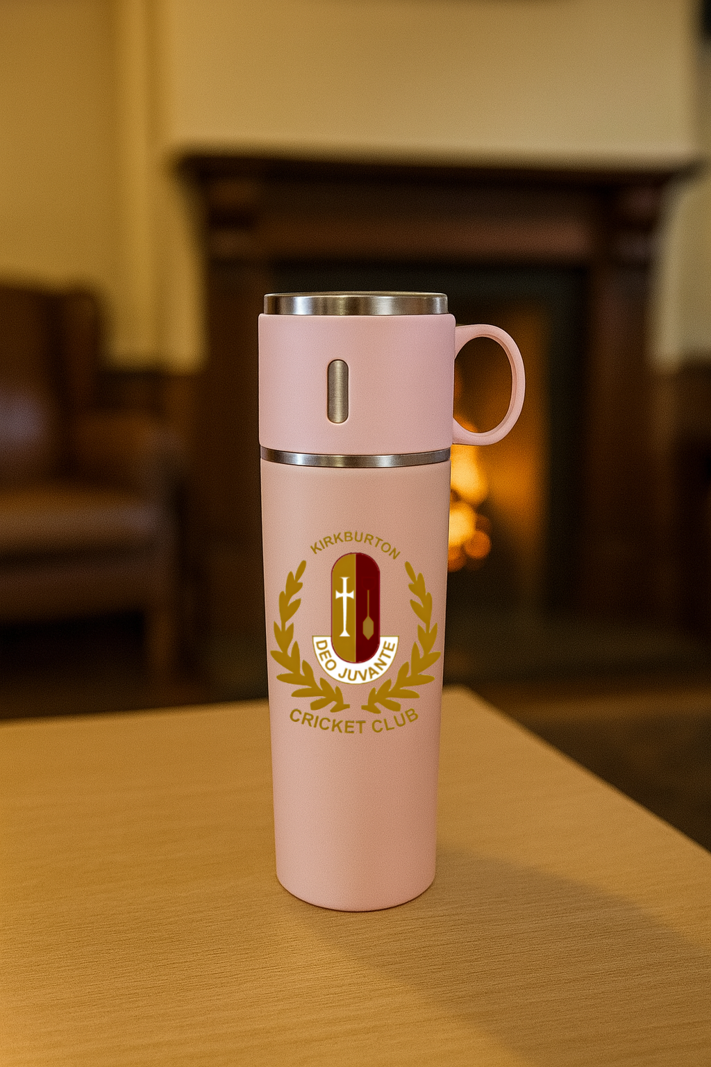 Kirkburton Cricket Club - Thermos Flask With Cup Lid - Pink