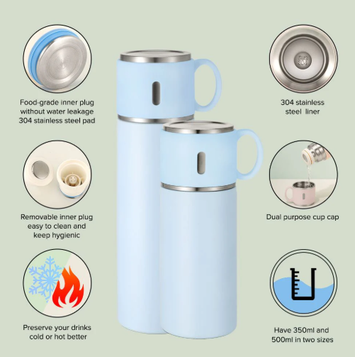 Thermos Flask With Cup Lid - Blue - Nostell Welfare Miners FC