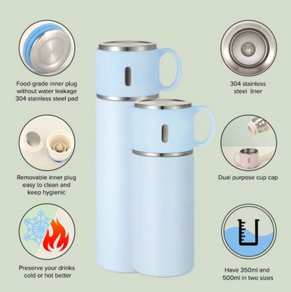 Thermos Flask With Cup Lid - Blue - Nostell Welfare Miners FC