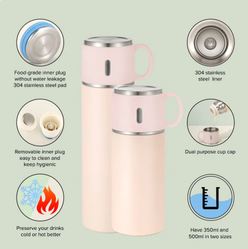 Thermos Flask With Cup Lid - Pink - Horndean FC