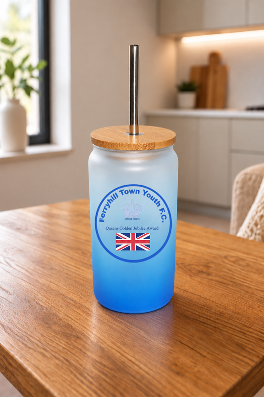 Ferryhill Town Youth FC - Bamboo Lid Glass Jar - Sky Blue