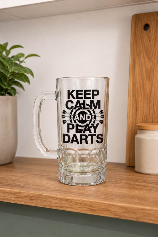 Keep Calm and Play Darts - Pint Glass Beer Stein