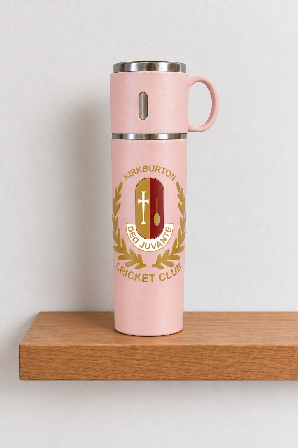 Kirkburton Cricket Club - Travel Flask with Cup Lid - Pink