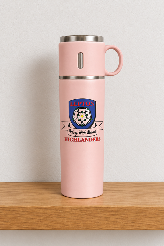 Lepton Highlanders FC, JFC, CC & SC - Travel Flask with Cup Lid - Pink