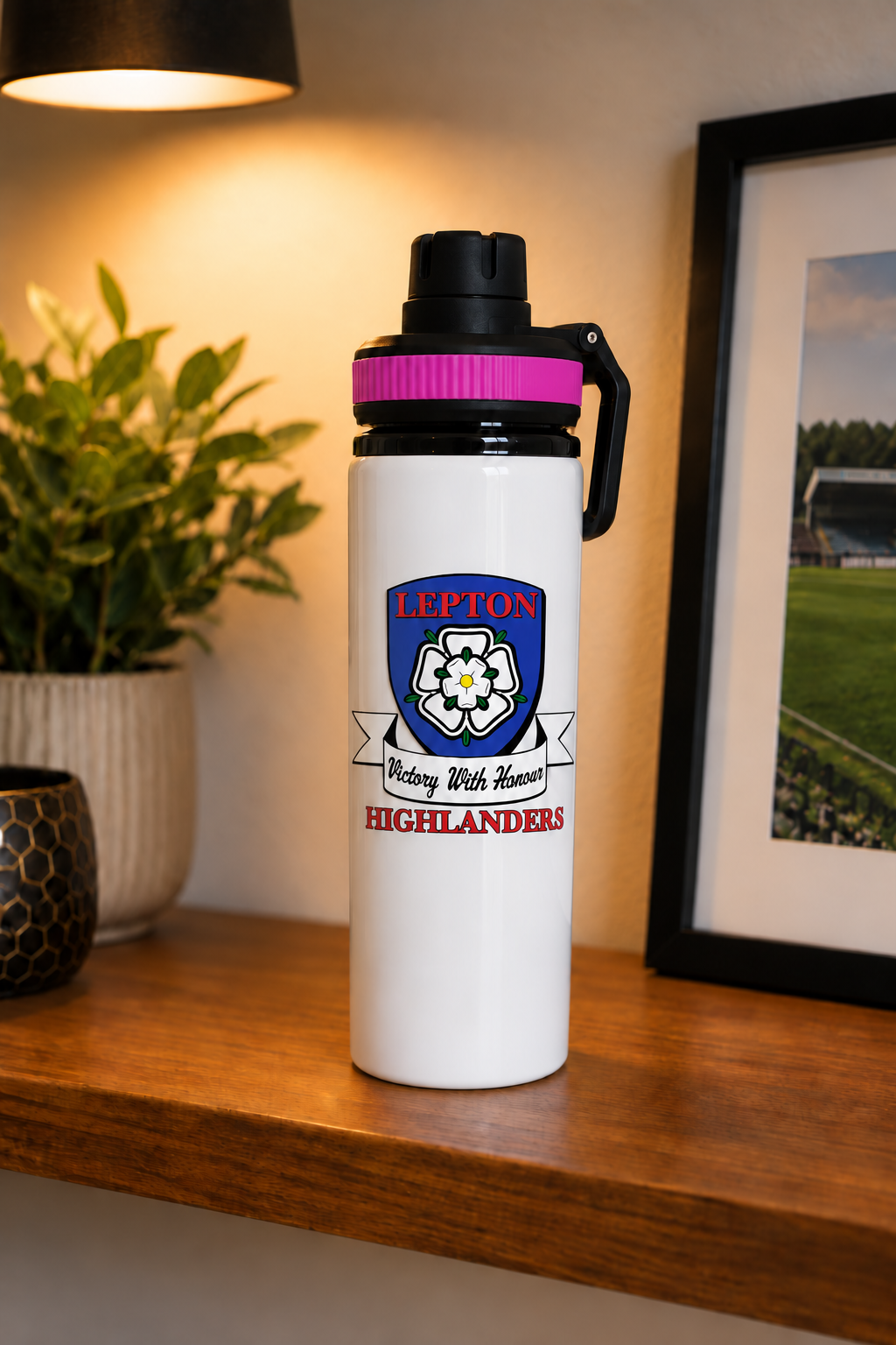 Lepton Highlanders FC, JFC, CC & SC - Water Bottle - Pink