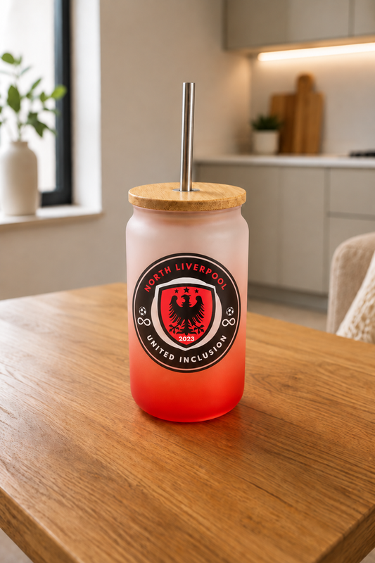 North Liverpool United Inclusion bamboo lid glass jar red