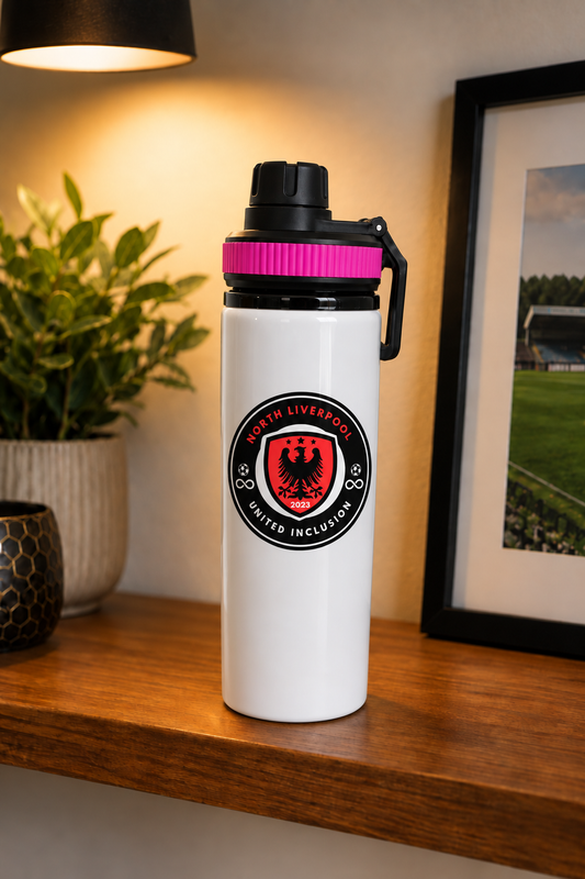 North Liverpool United Inclusion pink water bottle