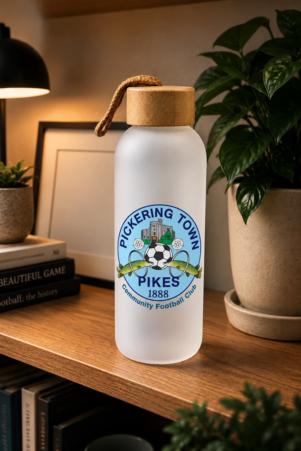 Pickering Town FC Bamboo Lid Frosted Glass Jar mockup