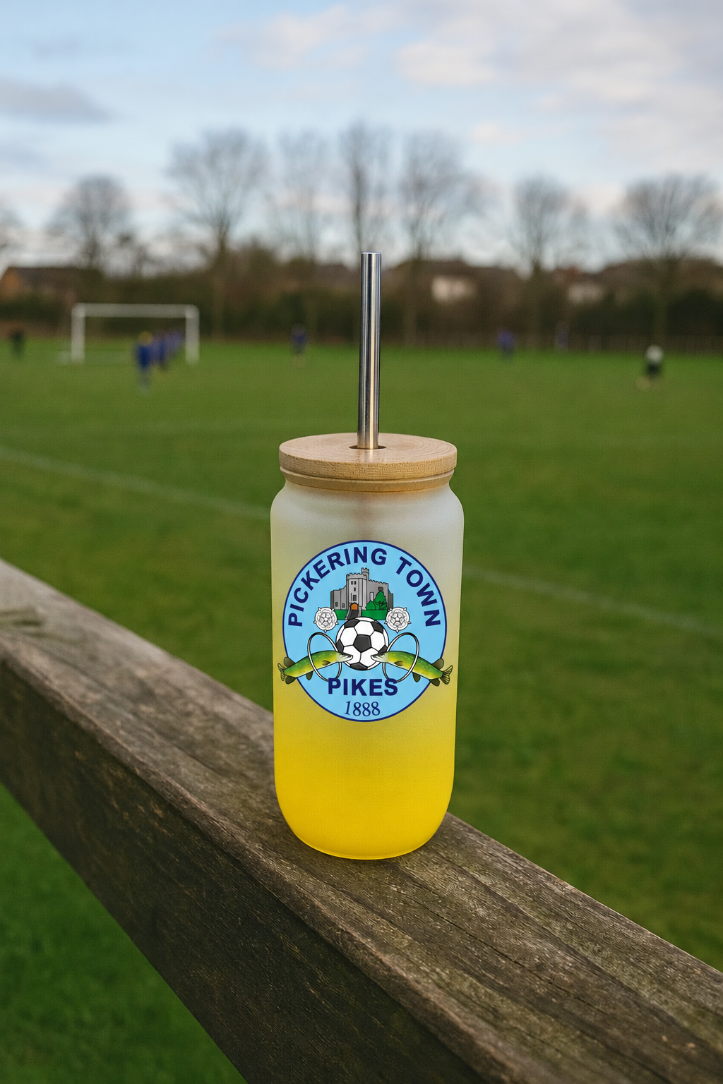 Pickering Town FC Bamboo Lid Glass Jar - Yellow mockup