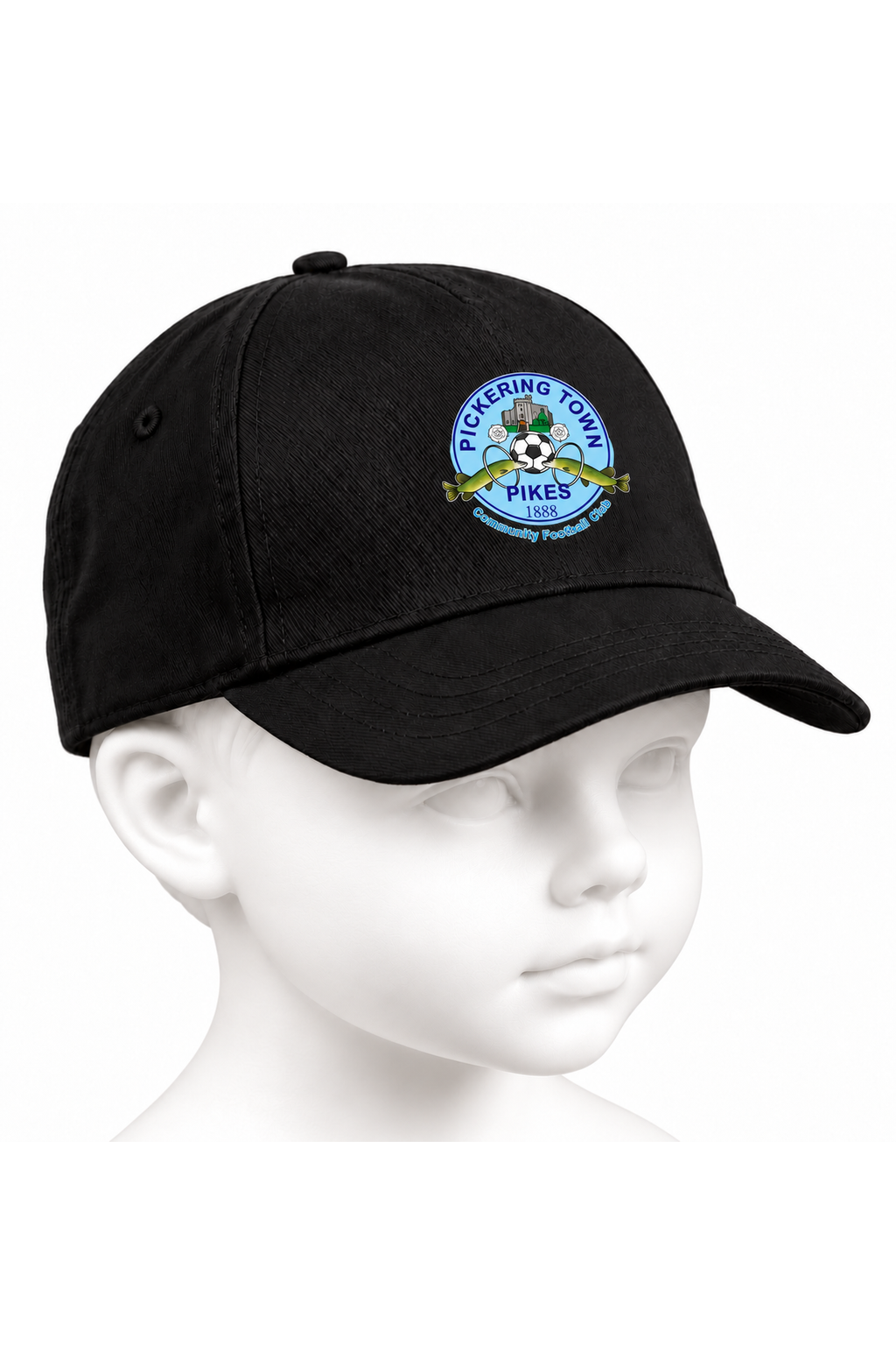 Pickering Town FC junior baseball cap in black on a white background