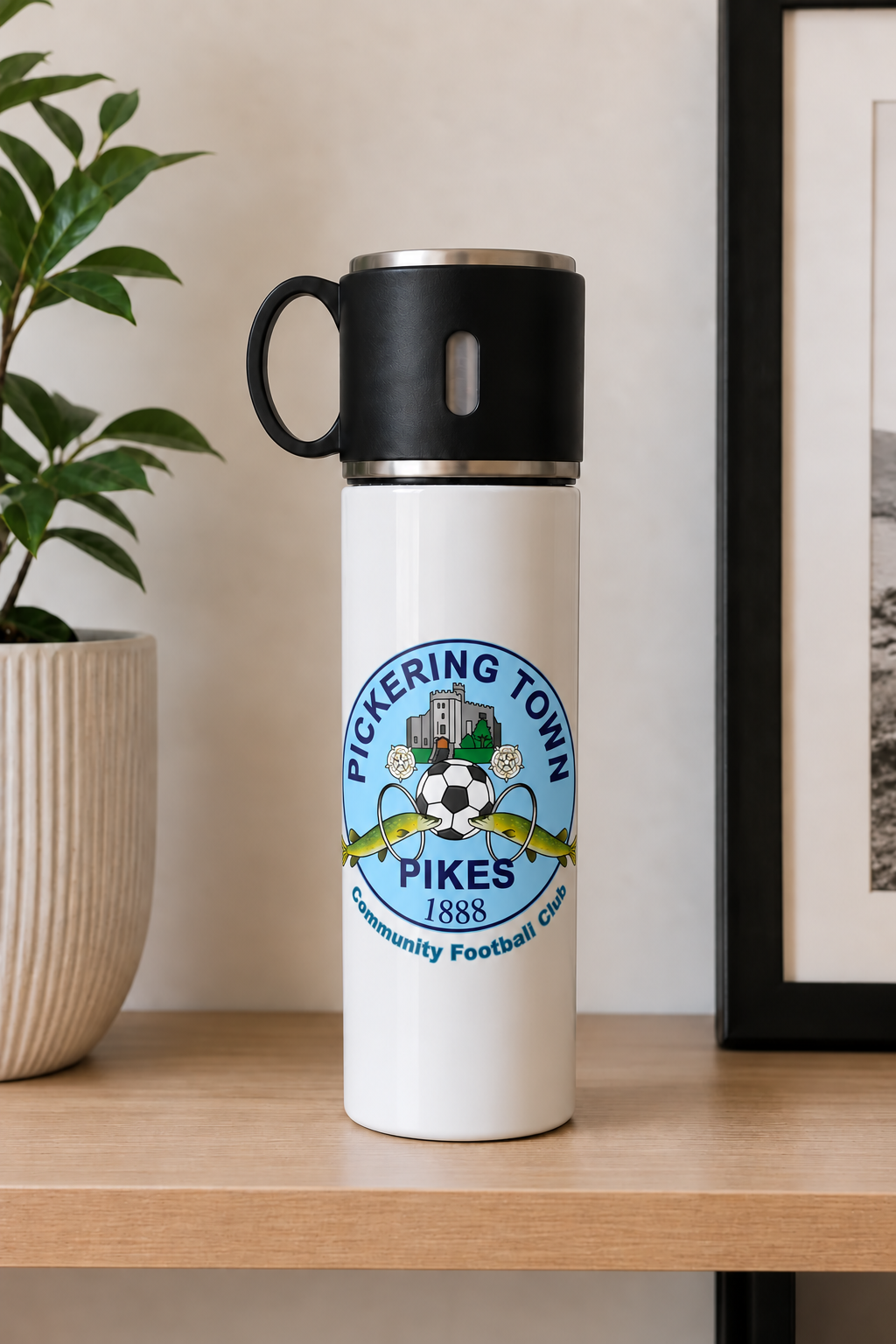 Pickering Town FC Travel Flask With Cup Lid mockup