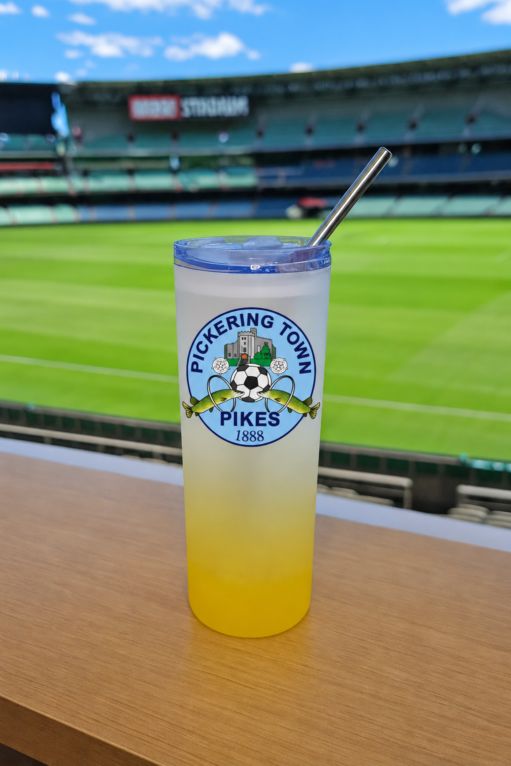 Pickering Town FC Yellow Frosted Glass Jar mockup