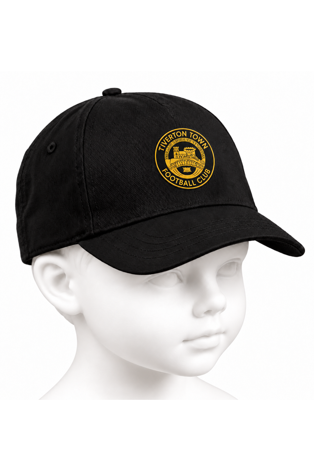 Tiverton Town FC junior baseball cap in black on a white background