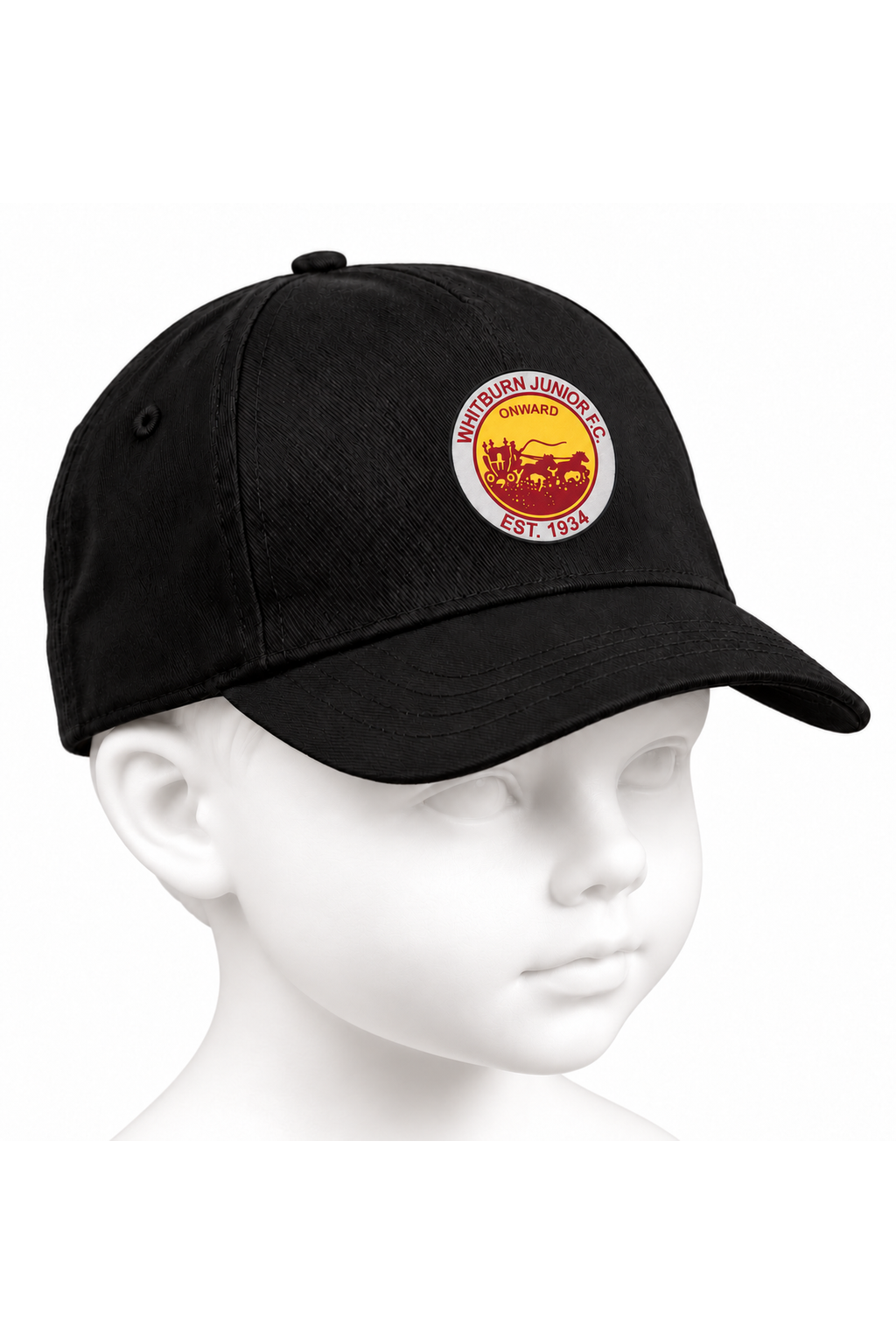 Whitburn Junior FC junior baseball cap in black on a white background